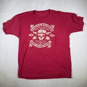 Harley Davidson Mens T Shirt Red Skull Ride with Pride Fort Thunder Moore OK L
